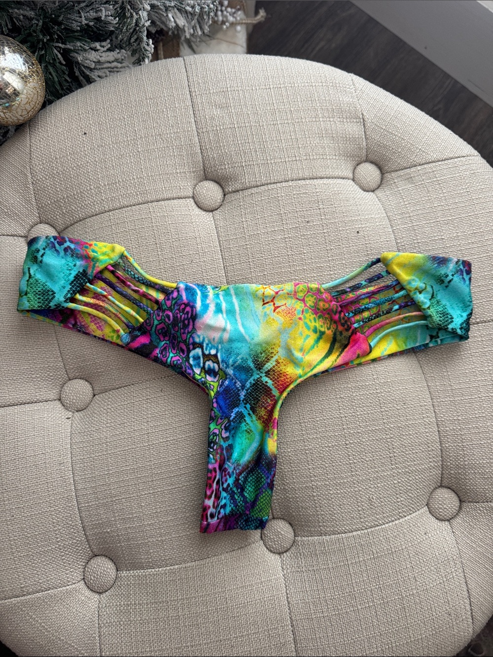 Luli Fama Multicolor Neon Snake-Print Bikini Bottom - Turquoise, Yellow, Pink